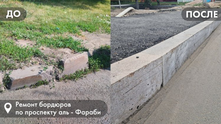 Әл-Фараби даңғылындағы жиектастарды жөндеу аяқталды: ауыстырылғандардың үлесі 3%