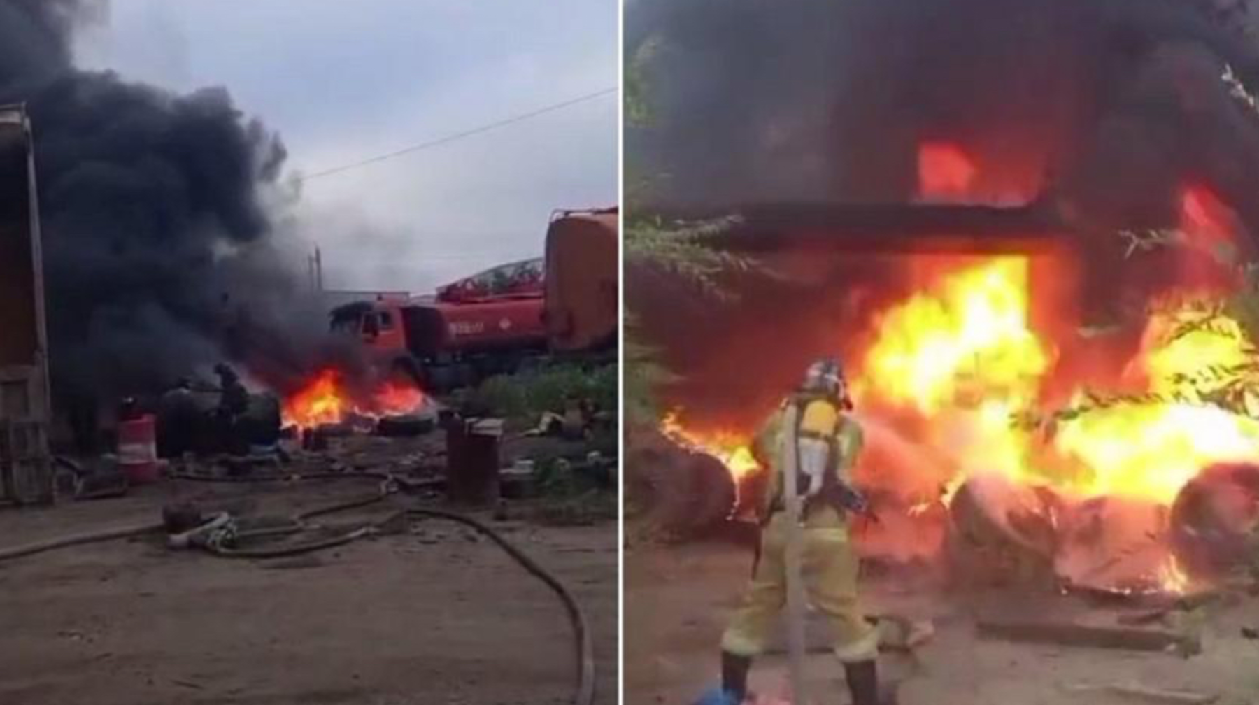 Ақтөбеде ЖШС аумағында жүк көліктері өртеніп кетті